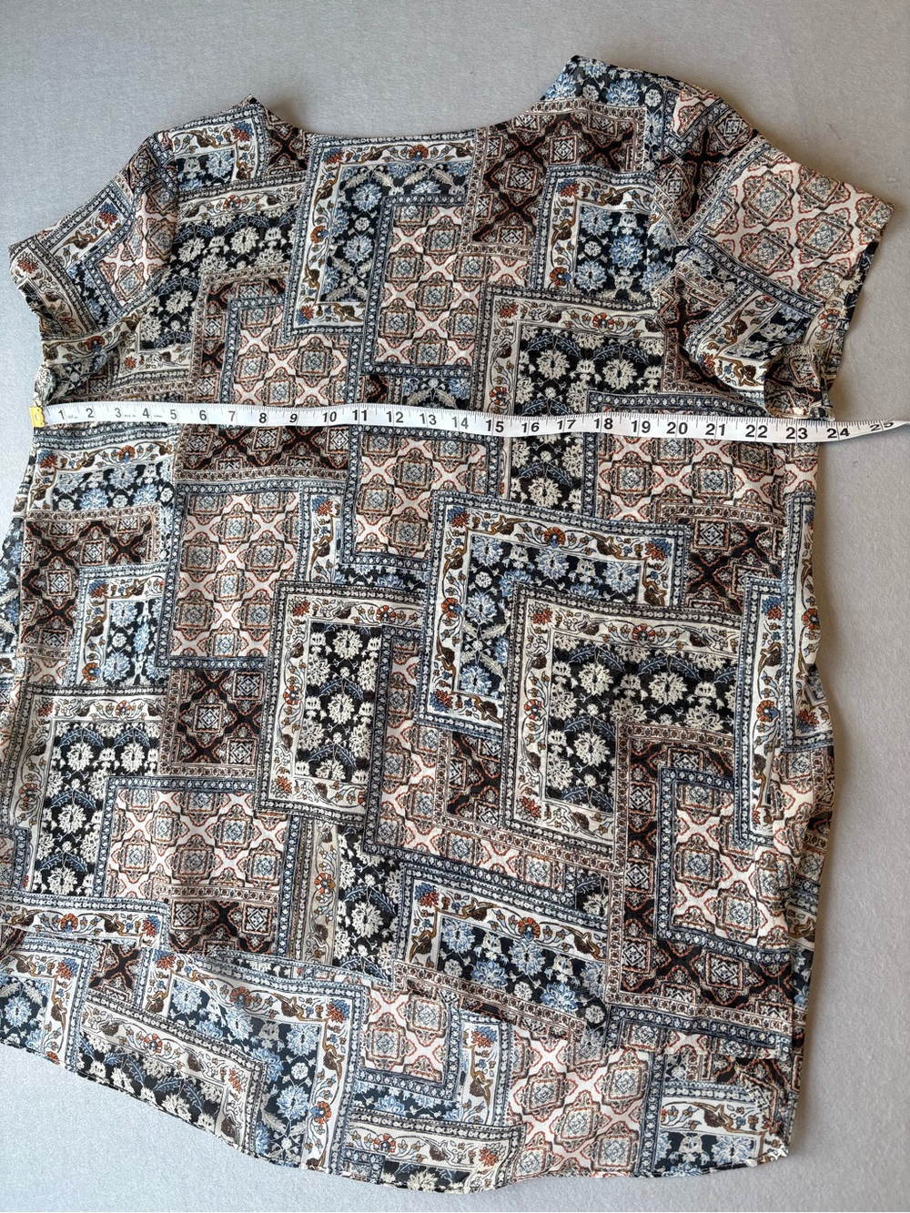 J. Jill Floral Mosaic Sheer Short-Sleeve Patchwork Print Shirt sz L - Picture 6 of 9